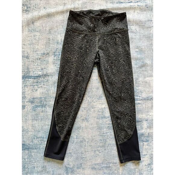 Under Armour Black Gray Green Abstract Marble Print Back Pocket Ankle Legging M - Picture 1 of 8